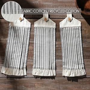 VHC Brands Cotton Sawyer Mill Black Ticking Stripe Button Loop Kitchen Towel Set of 3, Hanging Kitchen Towel, Pleated, Bath, Kitchen, Sawyer Mill Black Collection, Country Black VHC Brands Cotton Sawyer Mill Black Ticking Stripe Button Loop Kitchen Towel Set of 3 Hanging Kitchen Towel Pleated Bath Kitchen Sawyer Mill Black Collection Country Black