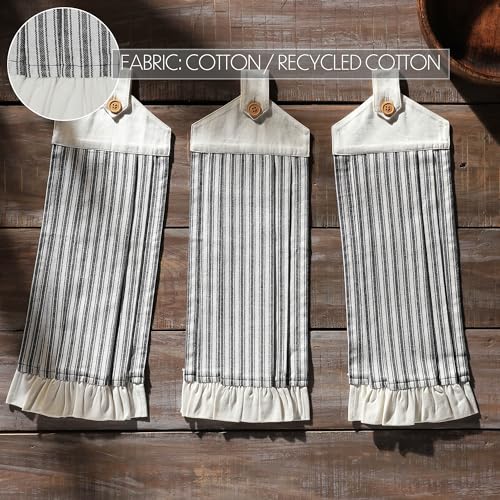 VHC-Brands-Cotton-Sawyer-Mill-Black-Ticking-Stripe-Button-Loop-Kitchen-Towel-Set-of-3-Hanging-Kitchen-Towel-Pleated-Bath-Kitchen-Sawyer-Mill-Black-Collection-Country-Black VHC Brands Cotton Sawyer Mill Black Ticking Stripe Button Loop Kitchen Towel Set of 3 Hanging Kitchen Towel Pleated Bath Kitchen Sawyer Mill Black Collection Country Black