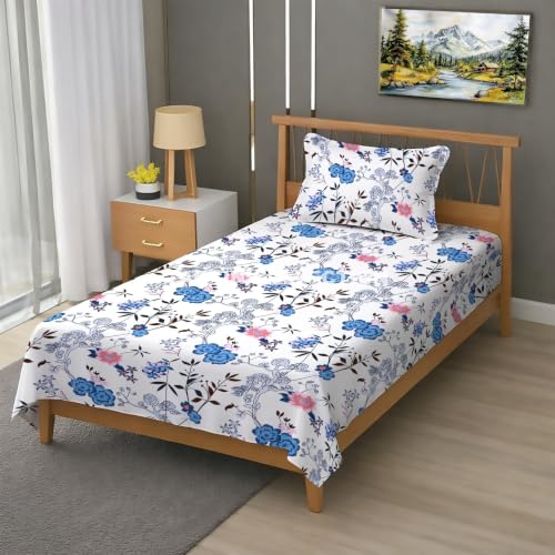 Image of Single Flat Bedsheet 60 x 90 Inch with 1 Pillow Cover, Cotton Blend Soft Breathable Bed Sheet Set for Single Bed, Lightweight Comfortable Bedding for Home Guest Room Daily Use