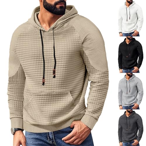 Mens Waffle Hoodies Plain Hooded Sweatshirts Casual Outdoor Spring Tee Long Sleeve Fashion Drawstring Top with Pocket3