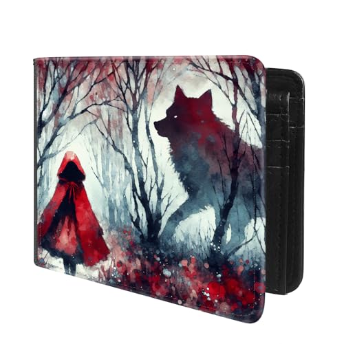 Front Pocket Slim Bifold Leather Wallet RFID Blocking with ID Window for Men/Wolf GC1347