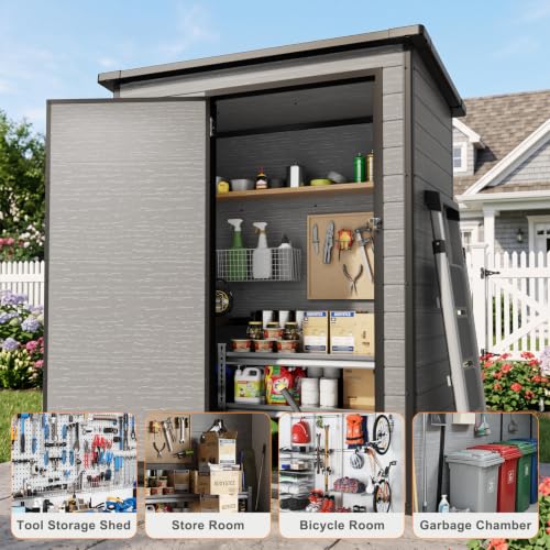 Image of 5X3FT Plastic Storage Shed with Floor and Hinged Door for Backyard