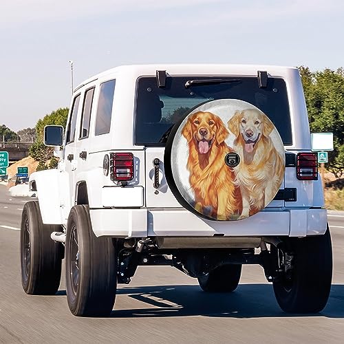 Image of Delerain Spare Tire Cover with Backup Camera Hole Golden Retriever Dog Wheel Covers Waterproof Dust-Proof UV Sun Universal Fit for RV Trailer RV SUV Truck (17 Inch for Diameter 31 inch-33 inch)