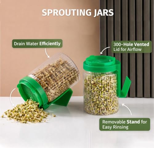 Image of Sprouts Maker Jar - 720ml Durable & Reusable Sprouter for All Seeds and Beans, BPA-Free with 300-Hole Mesh Lid for Airflow, Odor-Free, Easy Drainage, and Hygienic Sprouting (750ml)