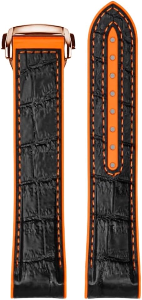 Handmade Genuine Leather Men's Rubber Watch Strap Adjustable Metal Clasp Soft Leather Watch Band for Omega Seamaster and Speedmaster Planet Ocean
