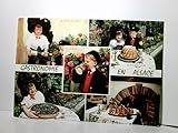 Trachten. Gastronomie en Alsace. Elsass. Alte Ansichtskarte / Postkarte farbig, gel.1997. Mehrbildkarte, Kinder in Trachten mit landestypischen Spezialitäten, Brauchtum, Folklore.