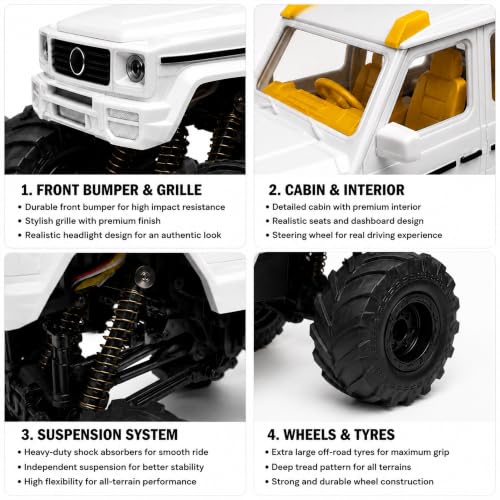 Image of Big White RC Car Rock Crawler Remote Control Car, Rechargeable Battery High Speed Off Road RC Car, Monster Truck Toy Car for Kids & Boys 7-14 Years | Remote Control Car Toy Gift