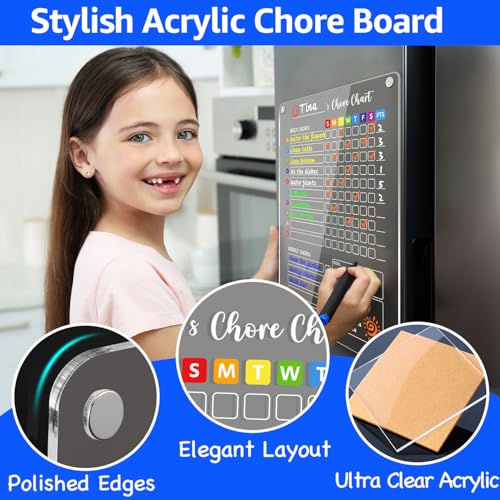Image of PigPotParty Acrylic Magnetic Chore Chart for Kids, Large 12x16 Inch, 2 Pack