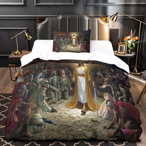 Parure de lit Jésus en microfibre premium avec motifs 3D chrétiens et finitions zippées