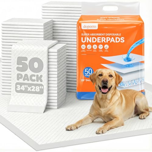 50 Count 28' x 34' Disposable Puppy Pads, Super Absorbent Dog Pee Pads with Anti-Slip Adhesive Tabs, Quick-Dry, Leak-Proof, Odor Control Training Pads for Dogs & Pets, X-Large