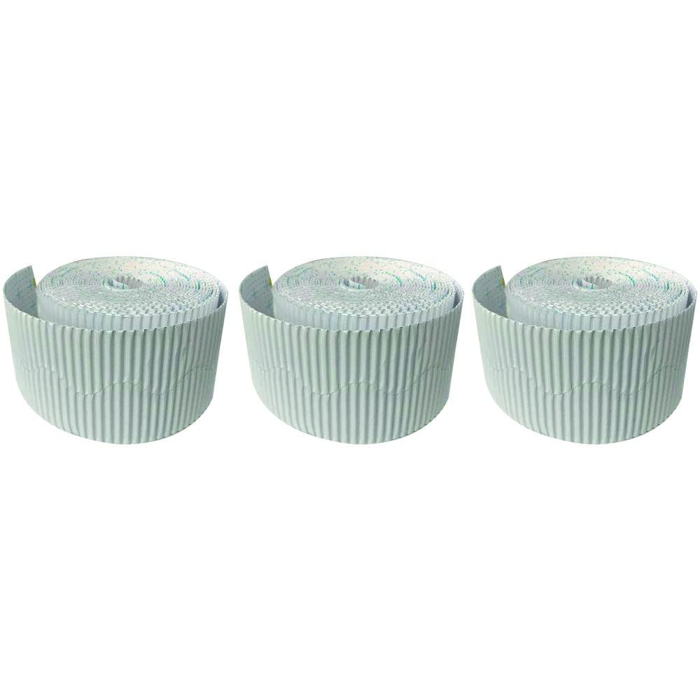 3 Ace Crafts (Pack of 3) Corrugated Display Borders Roll (Soft White) size 57mm x 15m for School Classroom Decoration, Bulletin Boards and Crown Making, Scalloped Edge Border Roll Fade Resistant