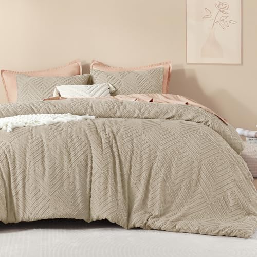 Image of Litanika Wheat King Size Comforter Set, 3 Pieces Tufted Boho Farmhouse Bedding Comforter Sets, Lightweight Fluffy Comforter Bed Set for All Season (104x90In Comforter and 2 Pillowcases)
