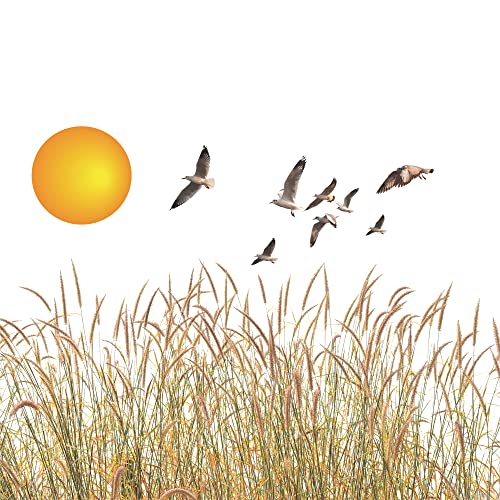 Drwssr Romantic Dusk Wall Decal Sunset With Lonely Birds Flying Together Lakeside Grass Landscape Wall Art Mural Diy Removable Peel And Stick Sunset Wallpaper For Living Room Entrance Bedroom Study #TOP7