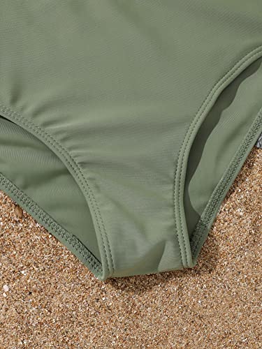 WDIRARA Girl's 4 Piece Color Block Swimsuit and Coverup Set Tree Print Boho Swimwear4