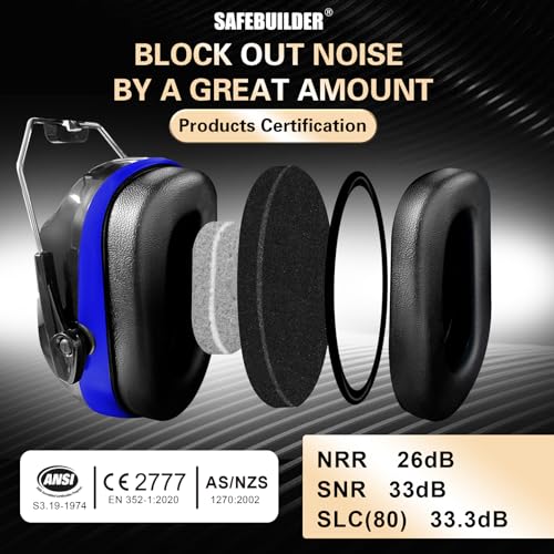 Image of SAFEBUILDER Ear Muffs Noise Reduction SNR 33dB Adjustable Lightweight Safety Earmuffs Sound Proof Noise Cancelling ANSI