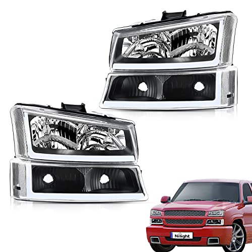 Nilight Headlights Assembly LED DRL for 2003 2004 2005 2006 Chevy Silverado Avalanche 1500 2500 3500/ 2007 Chevrolet Silverado Classic Headlamp, Black Housing, 2 Years Warranty