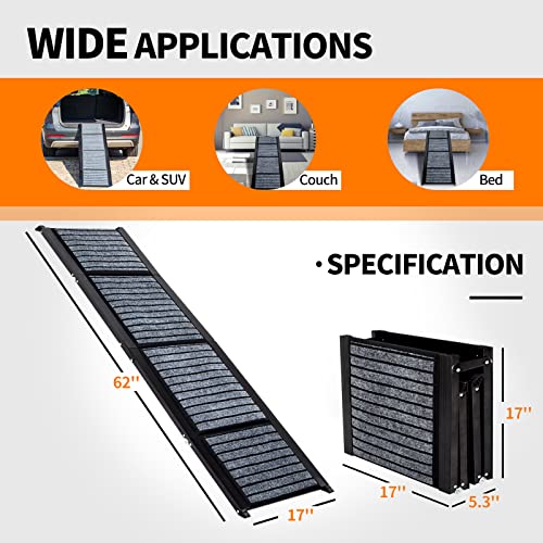 Cjymmfan Folding Dog Car Ramp For Medium & Large Dogs, Portable Pet Stair Ramp With Non-Slip Rug Surface, 62" Long & 17" Extra Wide Dog Steps For Large Dogs Up To 200Lbs Enter A Car, Suv & Truck #TOP2