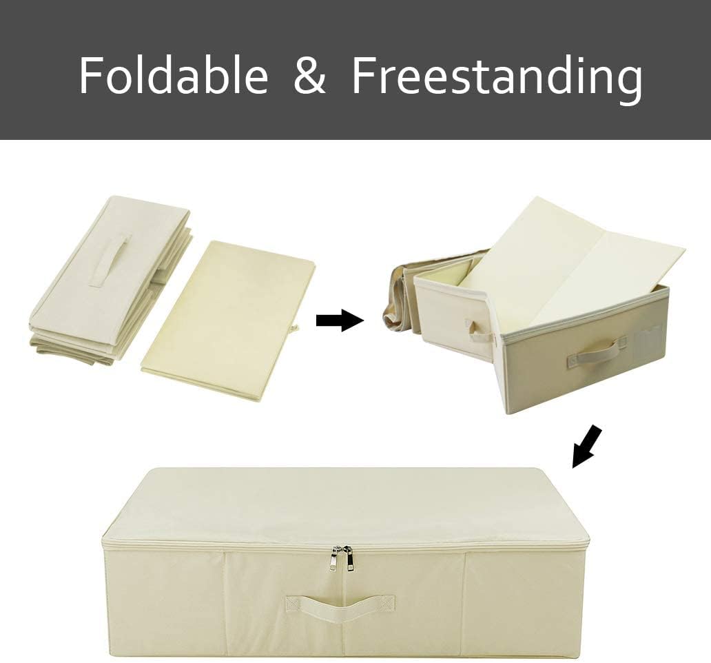 iwill CREATE PRO 3 contenitori pieghevoli rigidi per riporre sotto il letto, scatole portaoggetti pieghevoli in tessuto per vestiti, coperte, scarpe nell'armadio, beige, 3 pezzi