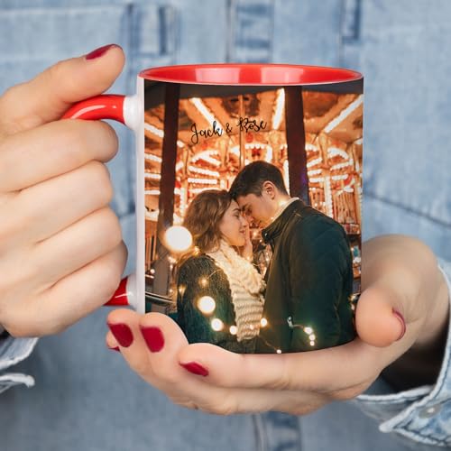 Wanapix | Taza Personalizada con Foto y Texto | Capacidad de 325ml | Taza de Cerámica con Diseño Único | Regalo para Amigos y Familiares | Apta para Microondas | Interior y Asa Color Rojo
