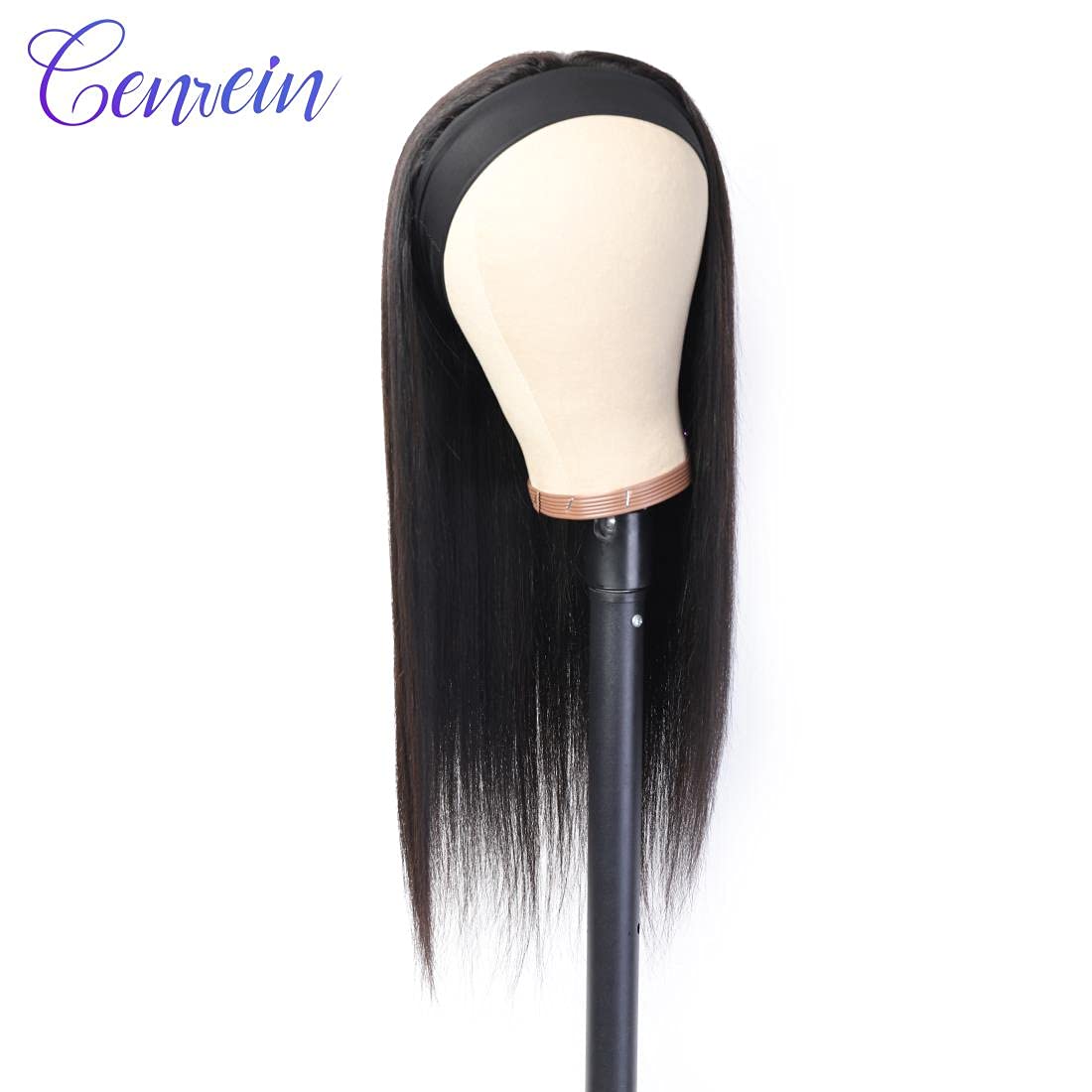 Brazilian Straight Human Hair Headband Wig for Black Women Machine Made Glueless None Lace Front Headband Wigs Natural Color 150% Density 12 Inch