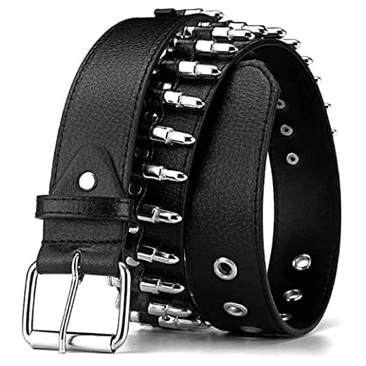 PEAFAN Bullet Studded Belt, Punk Rivet Belt Black Leather Rock Belt with Silver Bullet for Women Men standard size