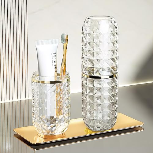 Transparent Travel Toothbrush Case with Cover, Large Tooth Brush Holder with Mouthwash Cup, Portable Compact Oral Clean Tools Organizer for Bathroom Trip School