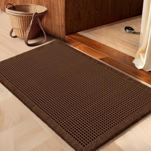 Image of HomeCloud Waffle Bath Mat, Super Absorbent Non Slip Mats for Bathroom Floor, Machine Washable Bathroom Rugs with Tassels,Ultra Soft