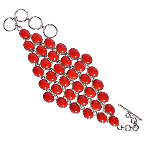 Bracelet argent 925 pierre rouge cabochon 21,6 cm idéal soirée chic