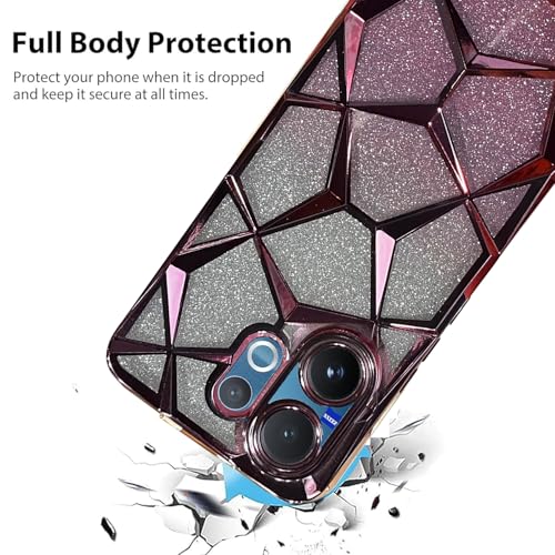 Image of VONZEE Gradient Glitter Case for VIVO V60, Luxury Electroplated 3D Cube, Diamond Bling Shiny Soft TPU Clear Shockproof Women Girls Protective Phone Cover (Rose Gold)
