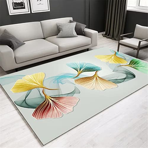Tapis design salon grand format avec feuilles vertes et rayures - 2