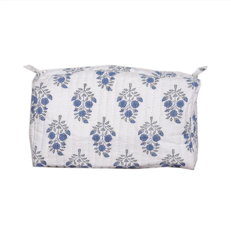 Image of Toiletry Travel Bag | Men's Shaving Kit & Women's Makeup Pouch | 23.5 x 11.5 x 17.5 cm | White&Blue Floral