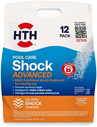 HTH Pool Care Shock Advanced, Swimming Pool Chemical Prevents Bacteria & Algae, Cal Hypo Formula, 1 lb (Pack of 12)