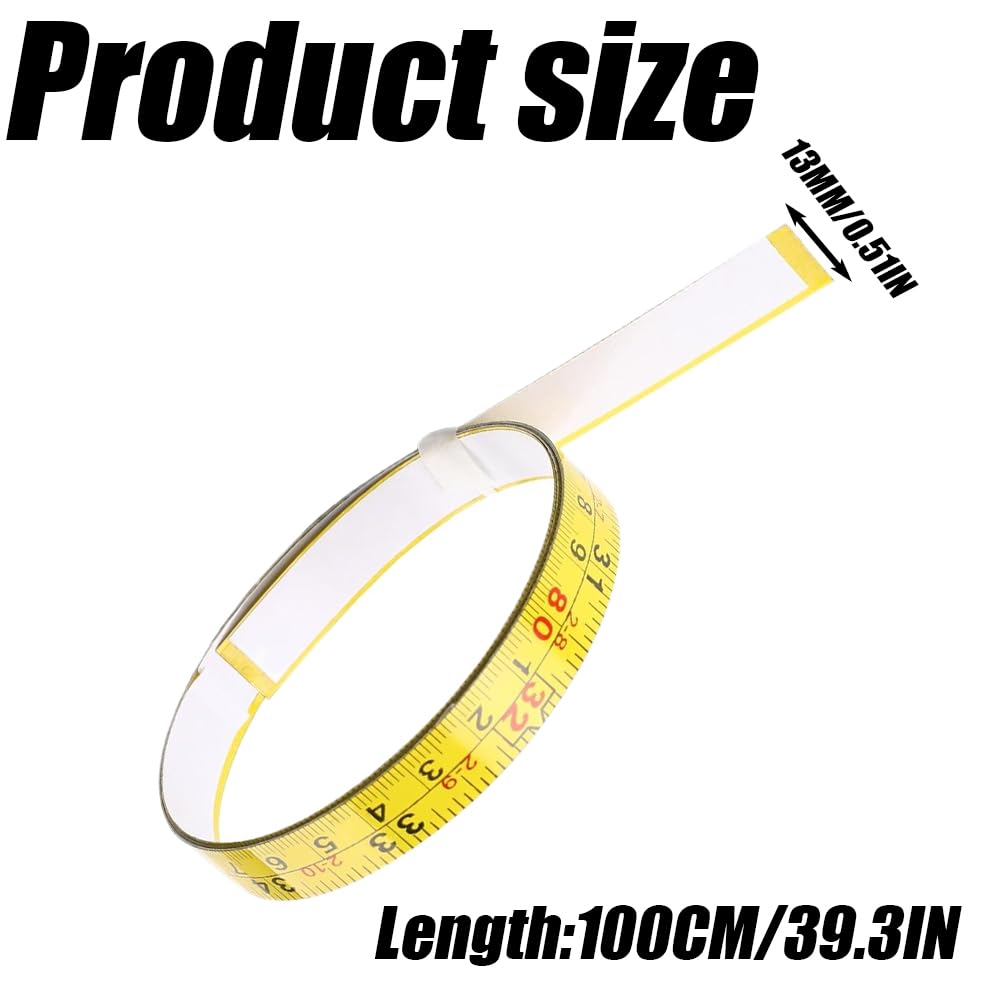 2Pcs Steel Self-Adhesive Measuring Tape, 39 Inch/100cm Imperial and Metric Ruler Tape, Left to Right Sticky Measure Tape, Measure Workbench Ruler for Woodworking, Saw, Drafting Table, Yellow