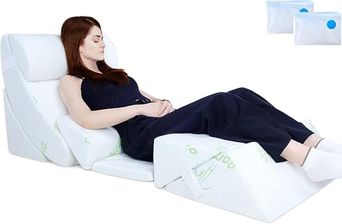 COOLBEBE Juego de 7 almohadas de cuña para cama, almohada ortopédica de espuma prémium para aliviar el dolor de espalda, cuello, piernas, ajustable