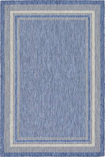 Unique Loom Outdoor Border Collection Area Rug - Soft Border (6' 1" x 9' Rectangle, Blue/ Ivory) - Image 10