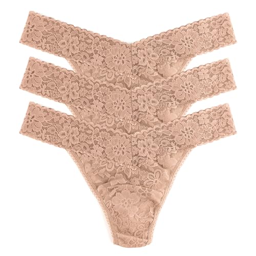 hanky panky, Original Rise Thong in Polybag, 3-pack, Taupe, One Size Fit All (4-14), 85% Nylon Body, 100% Cotton Crotch Lining, Durable and Comfortable Underwear for Women