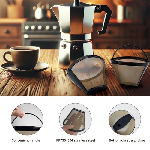 VELLUSTRA 2 PCS Kaffeefilter aus Edelstahl Für 8-12 Tassen Kaffee, Filtergröße 4, Mit Edelstahlgewebe, Kaffee Filter Mesh Korb Waschbar Kaffeefilter Wiederverwendbar Dauerkaffeefilter (Schwarz)
