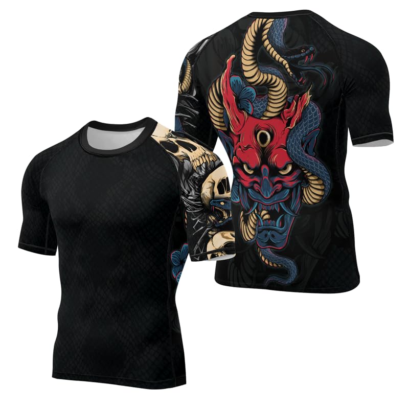 Snake Mens Short Sleeve Compression Shirt Baselayer Skin Performance Fit Rash Guard MMA BJJ Jiu Jitsu Muay Thai