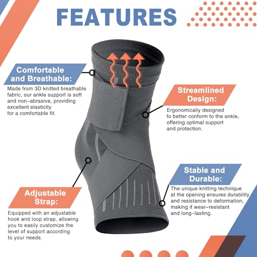 Image of Tarpop 1 Pair Ankle Brace for Kids Compression Ankle Sleeves Adjustable Foot Support Brace Elastic Guard for Children Boys Girls Sports Running Jogging Dance Fitness Gymnastics(Grey,Small)