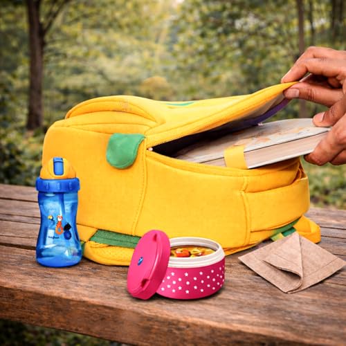 Image of WISHKEY Waterproof Small Size Bag,Picnic & Fancy Kindergarten Bags for Toddler Boys & Girls, Lightweight Cartoon 3D Baby Dino Nursery Dinosaur Backpack for Kids 2 To 5 Years (Pack Of 1,Yellow)