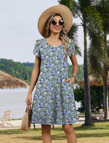 Image of Zeagoo Womens Summer A-Line Dress with Pockets Mini Short Sleeve Dresses Flowy Beach Swing Dress 2026 Vacation Travel