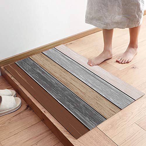 Brown Door Mat, Rustic Wood Board Front Door Mat, Gray Brown Indoor Door Mat For Bedroom Decor Living Room Decor, Absorbent Non-Slip Floor Mats Welcome Mats, Low-Profile Doormat 20X32Inch Entryway Rug #TOP4