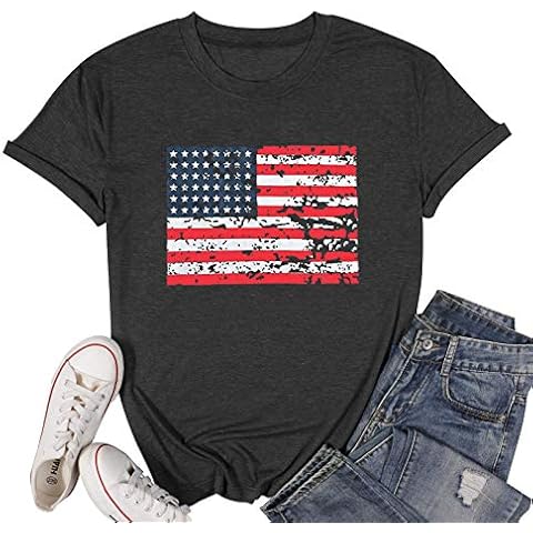 Tuwbue 4th of July Shirts for Women American Flag Tee Shirt July 4th Womens Clothing (S, Grey) Cover