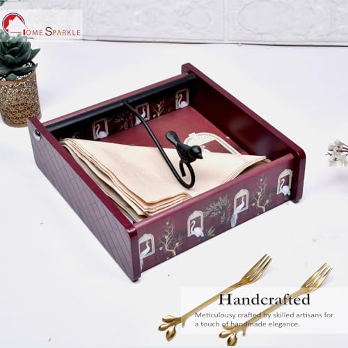 Image of Home Sparkle Napkin Storage - 1 Pack Table Napkin Holder Tray for Indoor & Outdoor Use | Kitchen, Dining, Restaurant & Home Decor (Wine-Red-C6V14)