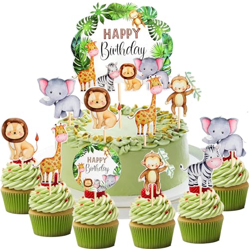 Decoración de Selva Animales, 25PCS Decoración para Tarta de Animales Salvajes, Cake Topper de Safari Jungle