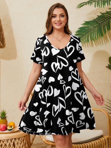Image of ZENNILO Women's Plus Size Swing Dress with Pockets Casual Summer Dresses V Neck Short Sleeve T Shirt Dress for Women