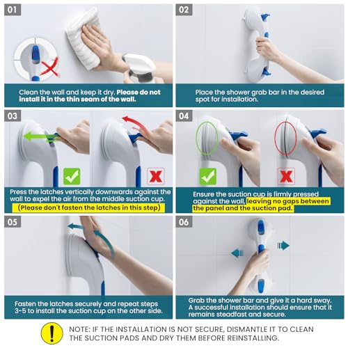Image of TAILI Grab Bars for Shower,Shower Handles for Elderly Suction,12.2 inch,Blue