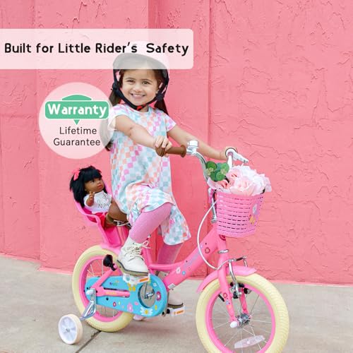 Image of Glerc Maggie Girls Bike, 12-20 Inch Kids Bike for 2-13 Years Old Children, Princess Style Kids Bicycle with Doll-Seat & Basket & Training Wheels, Multiple Colors