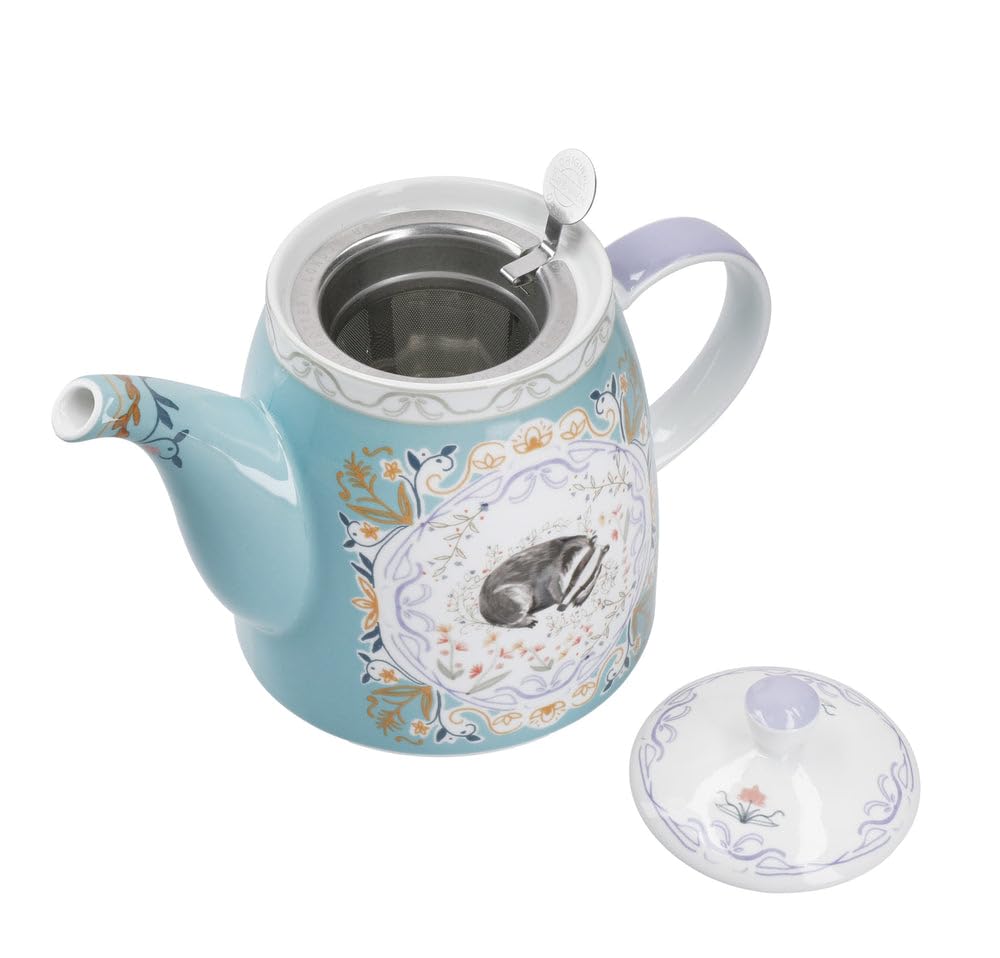 London Pottery Tetera clásica de cerámica con forma de campana, 1 litro, capullo de tejón, infusor de té de acero inoxidable, tetera estilo inglés para té de la tarde