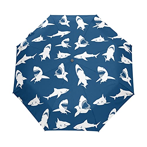 Parapluie pliable automatique compact léger motif requin bleu marine